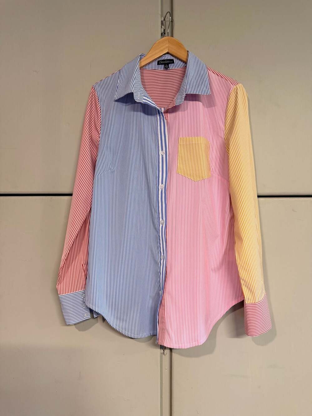Chocolate U.S.A. Women's Multicolored Striped Button-Down Long Sleeve Shirt